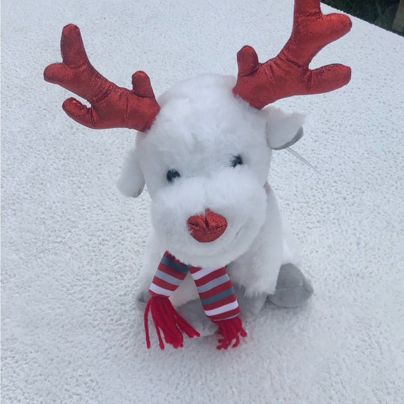 Christmas Moose Plush Striped Scarf Glitter Ears Nose - Picture 4 of 6